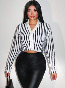 Zolique Women's Long Sleeve Knit Striped Button-Up Cardigan Sweater Fall Cloth For Women - Black and White - View 1