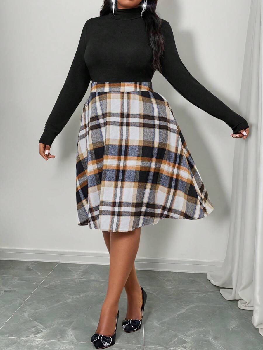 SHEIN Lady 秋冬优雅通勤办公休闲彩色格子针织梭织立领喇叭长袖大码套装冬季女装女套装感恩节女装保暖两件套服装长袖冬装圣诞女装圣诞服装女两件套圣诞服装冬季冬季套装假日秋季女装优雅服装秋季女装秋季女装感恩节服装女装女装冬装冬装两件套女装大码冬装女两件套女两件套 - 彩色 - 查看 1