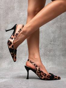 CUCCOO SZL Women's Pointed Toe Fashionable Leopard Print Sexy High Heel Mules