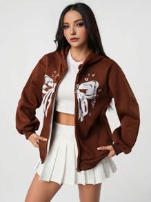 Chaqueta con capucha con estampado de mariposas dulces y oscuras, cálida y peluda, para adolescentes (jóvenes) otoño/invierno 2024
