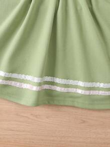 SHEIN Kleine Mädchen Lässig Kleid Einfarbig mit Patchwork-Muster, Knopfleiste, Langarm - Grün - Übersicht 5