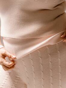 Aralina Curve Warm And Plush Soft Pink Knitted Wide-Leg Pants