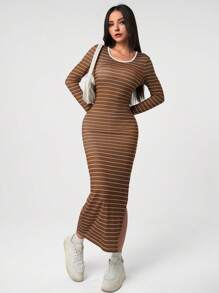 Vestido casual elegante a rayas para adolescentes y chicas de talla grande