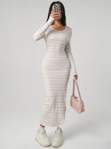 Plus Size Teen Girl Elegant Striped Casual Dress