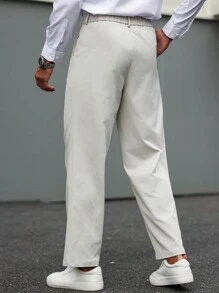 Manfinity Mode Men's Casual Solid Color Suit Pants, Versatile & Simple