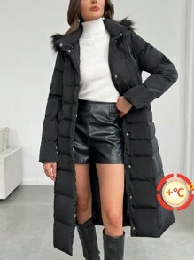 SHEIN Privé Women Hooded Long Thermal Lined Jacket - Black - View 3