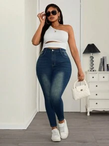 SHEIN SXY Jeans Skinny Vita Alta Lavati Taglia Più