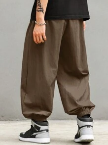 Manfinity EZcore Plain Color Casual Simple Fashion Pants For Daily Wear, Men Baggy, Baggy Pants Men, Korean Pants, Japanese Pants, Fall - Coffee Brown - View 2