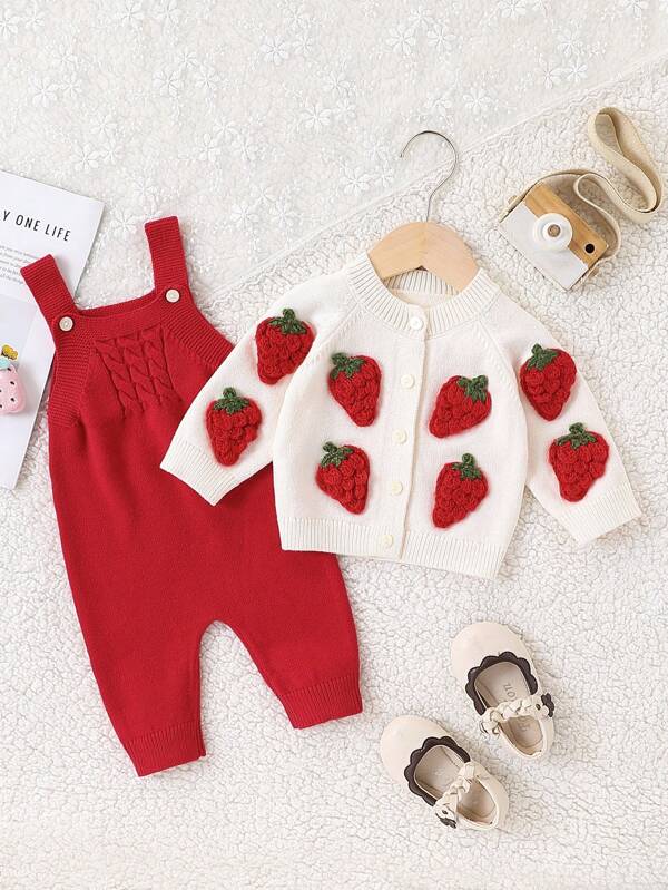 Baby Girls Fashionable Cute Versatile Top & Knit Jumpsuit 2 Pieces Knitted Set, Autumn/Winter New Arrival
