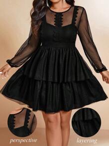 Cravure Plus Size Black Lace Fluffy Prom Dress Fall Cloth For Women - Black - View 7