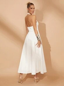 Lumalex Summer Vacation Bohemian BOHO Sea Beach Hot Outdoor Richly Layered Wedding Season Banquet Coming Of Age Ceremony Beach Seaside Spring Holiday Party Banquet Wedding Elegant High-End Waist Cinching Backless Halter Long Dress For Women - White - View 2