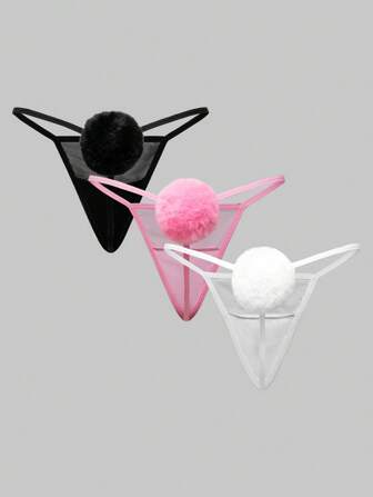 Kawaii 3er Set Sexy Große Größen Hasen Flauschiger Schweif & Farbblockstreifen Netzwäsche Set