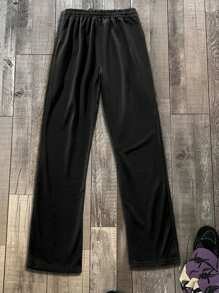 Manfinity Roghcode Graphic Men, Men's Digital Flame Print Drawstring Waist Loose Street Flared Trousers, Young Street Wear - Black - View 2