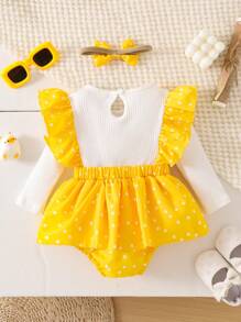 SHEIN Body neonata a pois con cappuccio per primavera/autunno, pagliaccetto con stampa a pois, collo rotondo, maniche a campana