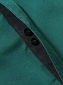 Manfinity Mode Men's Solid Color Casual Dress Shirt, Minimalist Style For Everyday Wear, For Fall, Long Sleeve Top - Dark Green - View 7