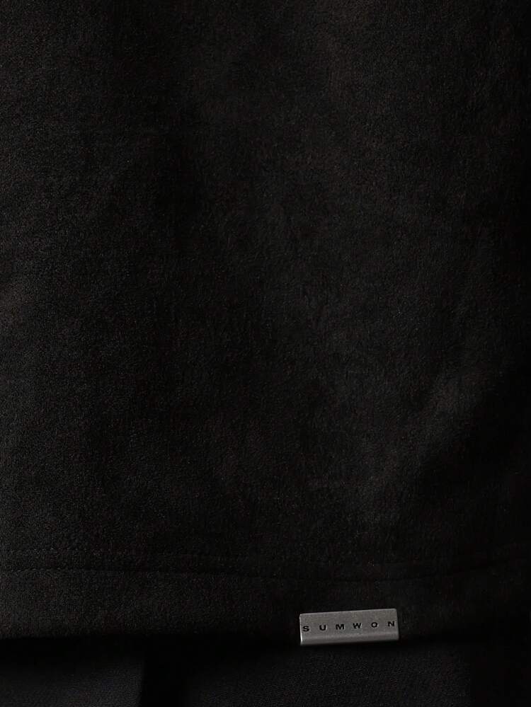Oversized Suede Texture T-Shirt With Elbow Length Sleeves