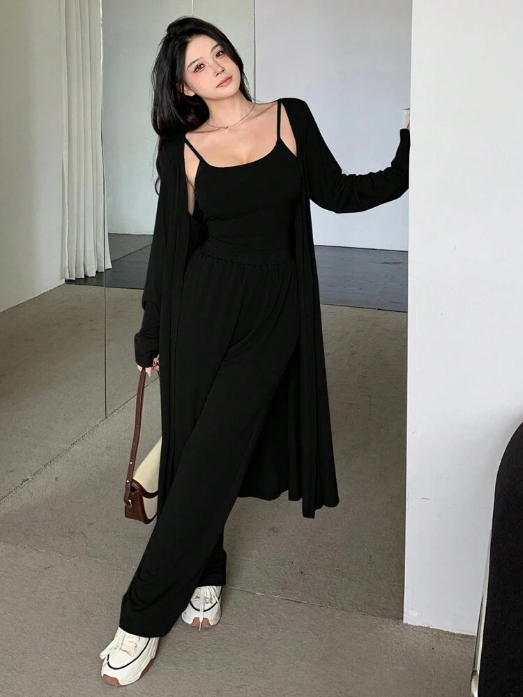 3-Piece Set: Women Business Casual Long Sleeve Cardigan, Camisole, And Pants, Fall Clothes Lounge Sets For Women