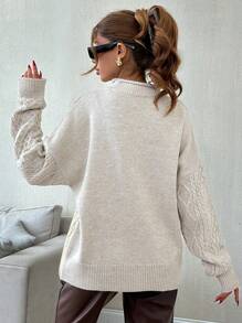 SHEIN Damen Kabel-Strick Rundhals Metall-Beschichtungs-Muster Pullover Kuschelig und Chic