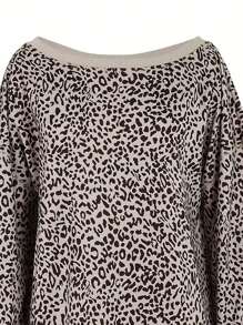 INAWLY Casual Leopard Print Open Shoulder Long Sleeve Sweatshirt, Stylish And Fashionable For Daily Wear - Multicolor - View 4