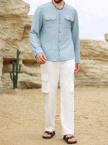 Manfinity RSRT Men's Solid Color Front Tie Pocket Simple Casual Pants, Everyday Wear