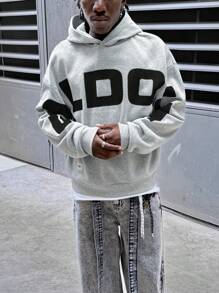 Manfinity RebelGame Men's Loose Fit Letter Print Drop Shoulder Hooded Sweatshirt - Light Grey - View 2