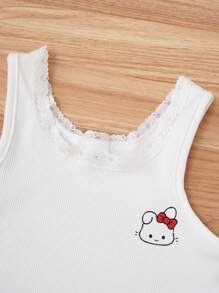 SHEIN 3pcs/Set Girls Cute Rabbit & Floral Lace Trim Camisole Set, Pink, White, Gray - Multicolor - View 4