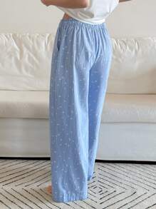 DAZY Pantalones de pijama de ajuste holgado con estampado de estrellas, para primavera y otoño - Azul - Ver 2