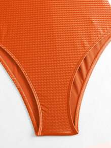 Swim Oasis 2 件套女士纯色细肩带泳衣搭配对比色罩衫夏季 - 鏽棕色 - 查看 3
