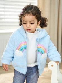 Áo khoác thêu họa tiết cầu vồng dễ thương cho bé gái, hoàn hảo cho mùa thu/đông - Màu xanh lam - Xem 5