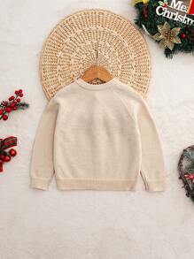 Cozy Pixies Christmas Reindeer Pattern Casual Versatile Round Neck Long Sleeve Knit Cardigan, Apricot Autumn Winter Clothes ForGirln - Apricot - View 2