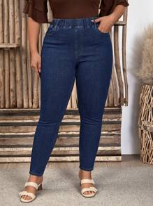EMERY ROSE Plus Size Skinny Jeans With Elasticity And Narrow Foot - Dark Wash - View 1