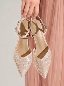 CUCCOO CHICEST Pink Glitter Pointed Toe Stiletto High Heel Sexy Ladies Pumps, Elegant And Graceful Style For Date Night Outfit - Apricot - View 4