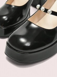 CUCCOO DOLLMOD 女士黑色高跟防水台玛丽珍坡跟鞋，可爱款情人节款 - 黑色 - 查看 7