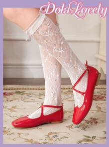 Dola Lovely Silver Flat Mary Jane Shoes With Bow, Square Toe, Fashion Women Flats New Year Holiday Valentines