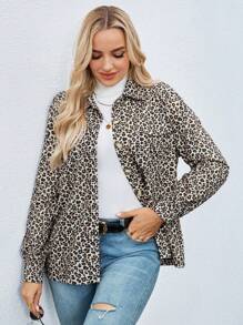 SHEIN LUNE 1pc Women Leopard Print Casual Long Sleeve Single-Breasted Regular Jacket, Autumn  Jacket Women Barn Jacket - Multicolor - View 6
