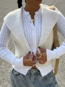 SHEIN EZwear Chaleco de mujer con forro de sherpa de unicolor para otoño/invierno