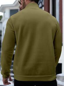 Manfinity Homme Plus Size Men High Collar Plain Long Sleeve Casual Pullover Sweatshirt, Autumn/Winter