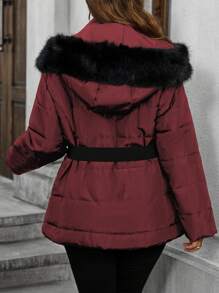 SHEIN LUNE Plus Size Women Casual Loose Hooded Padded Padded Coat With Zipper, Winter Clothes