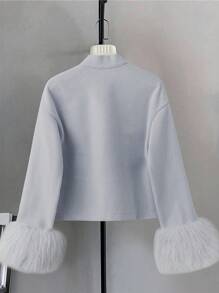 SHEIN LUNE 女式纯色基本款简约休闲日常大衣 - 霧霾藍 - 查看 2
