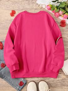 SHEIN LUNE Sudadera de talla grande para mujer con estampado de corazón, cuello redondo y manga larga