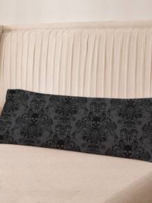 1pc High Resolution Digital Printed Long Bolster Pillow Cover, Skull & Flower Pattern, Suitable For Room, Living Room Decor Or Camping/Picnic - Multicolor - View 4