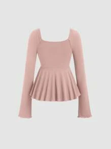 Sweetra 女式秋季甜美复古风格抽绳长袖 T 恤，红色