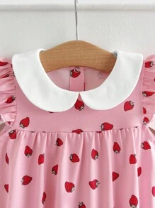 新生女宝宝可爱卡通图案无袖针织连体衣，夏季