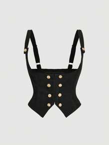 SHEIN MOD Plus Size Women Vintage Corduroy Camisole Double-Breasted Leisure Brassiere - Black - View 1