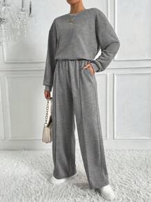 Chiquease Women's Solid Color Loose Fit Hoodie With Shorts Set Fall Cloth For Women - Dark Grey - View 4