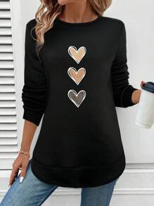 SHEIN LUNE Women's Casual Simple Heart Graphic Crew Neck Thicken Sweatshirt, Suitable For Autumn/Winter