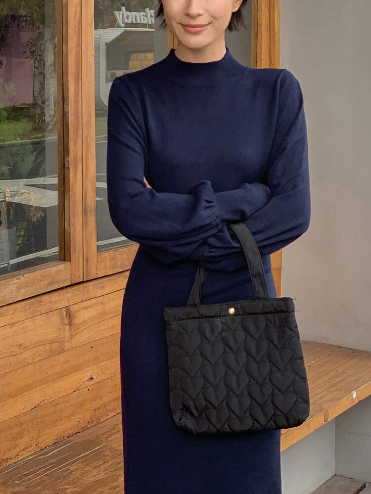 French Elegance Lantern Sleeve Pullover Sweater Dress For Women, Straight Cut,Fall Women Clothes