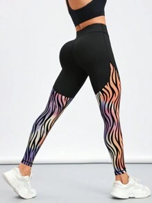 女士高腰斑马纹紧身裤，适合日常健身和锻炼