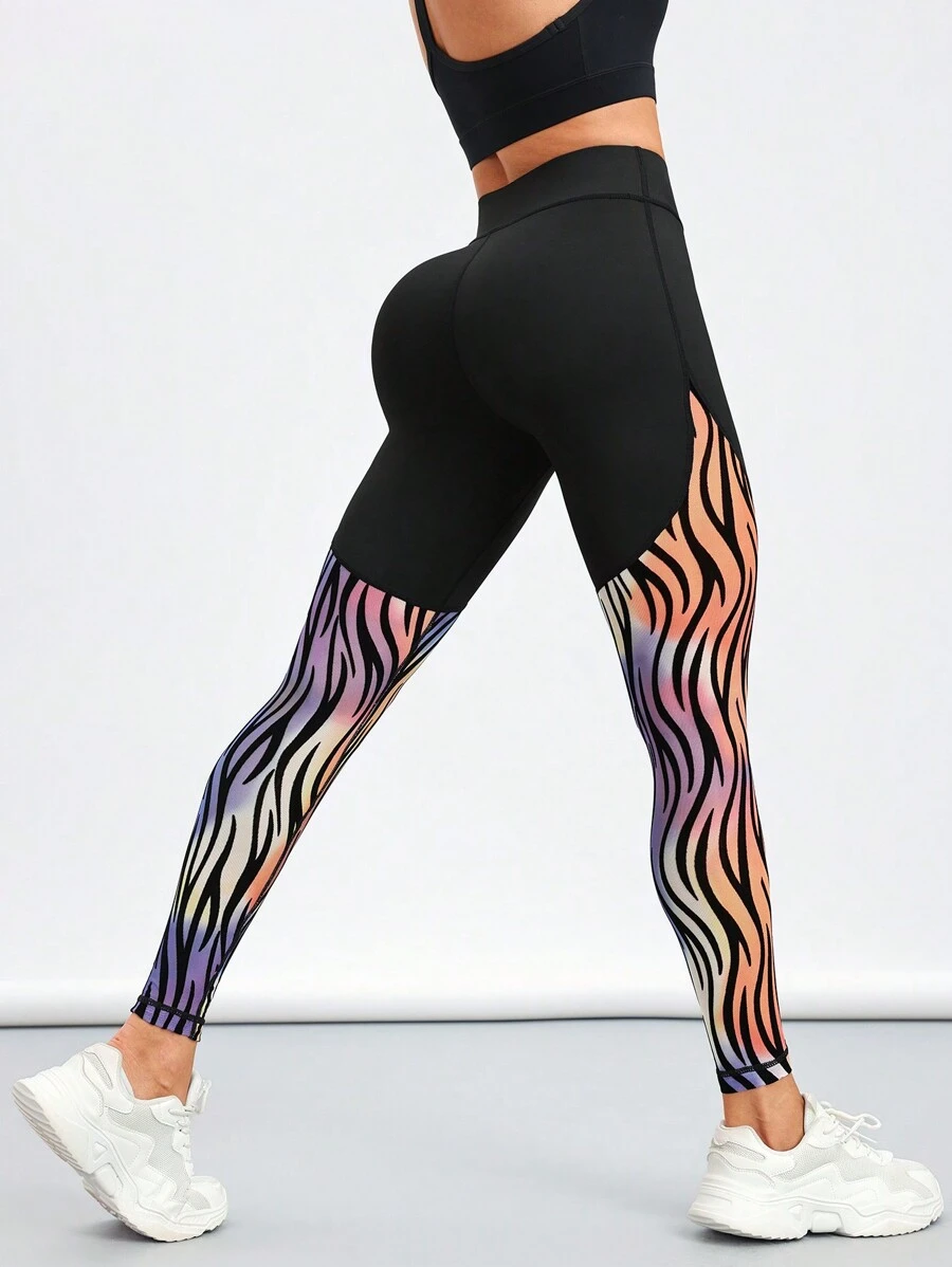 女士高腰斑马纹紧身裤，适合日常健身和锻炼