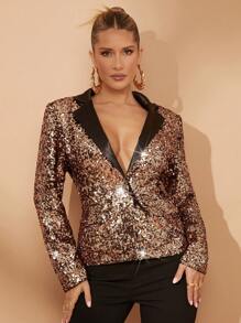 Lumalex 冬季春季情人节节日聚会宴会婚礼女士优雅撞色珍珠细节西装外套，派对季节秋冬